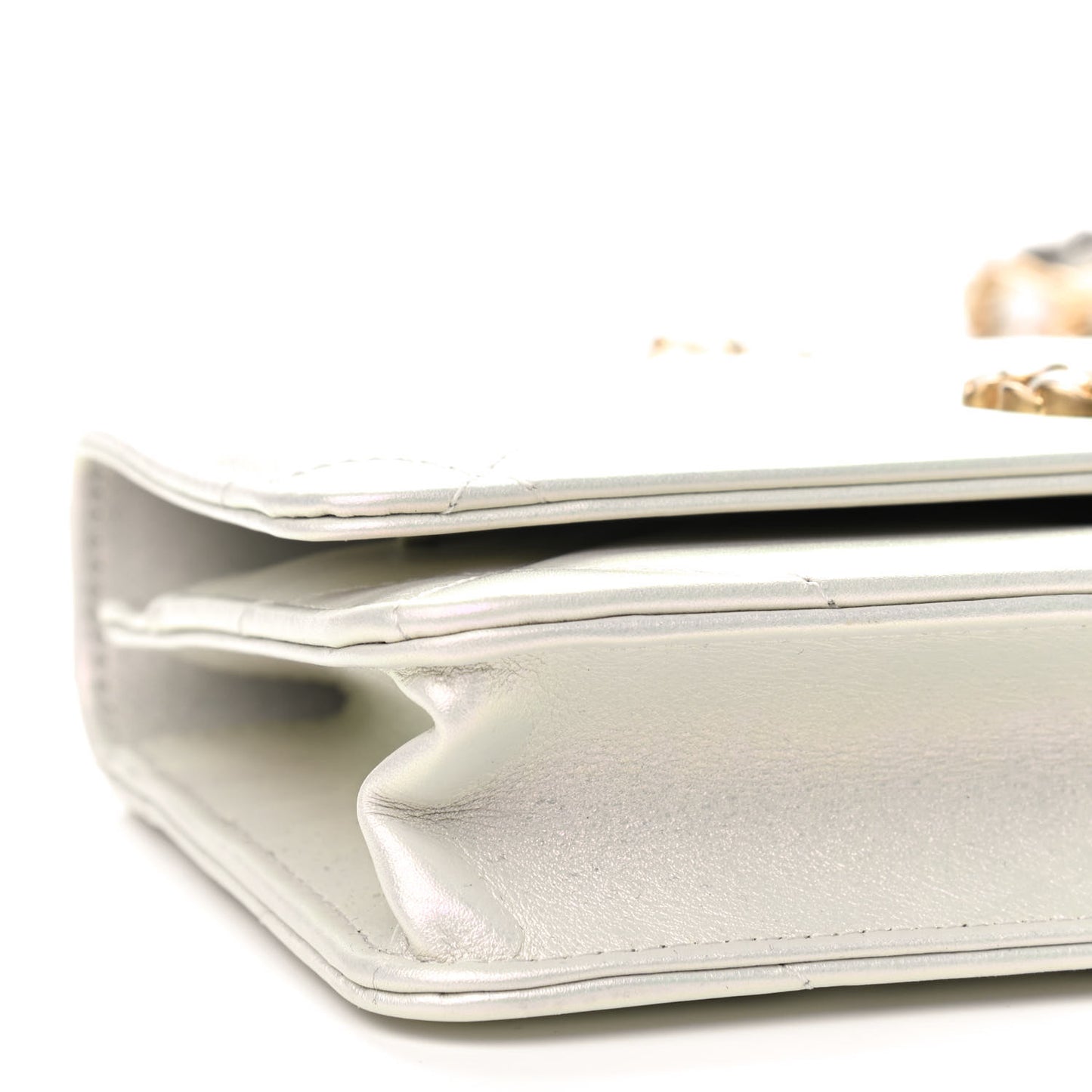 Iridescent Calfskin Quilted Chanel 19 Wallet On Chain WOC White