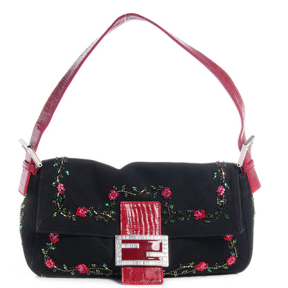 Fendi Canvas Lizard Beaded Baguette Black 1 of 8