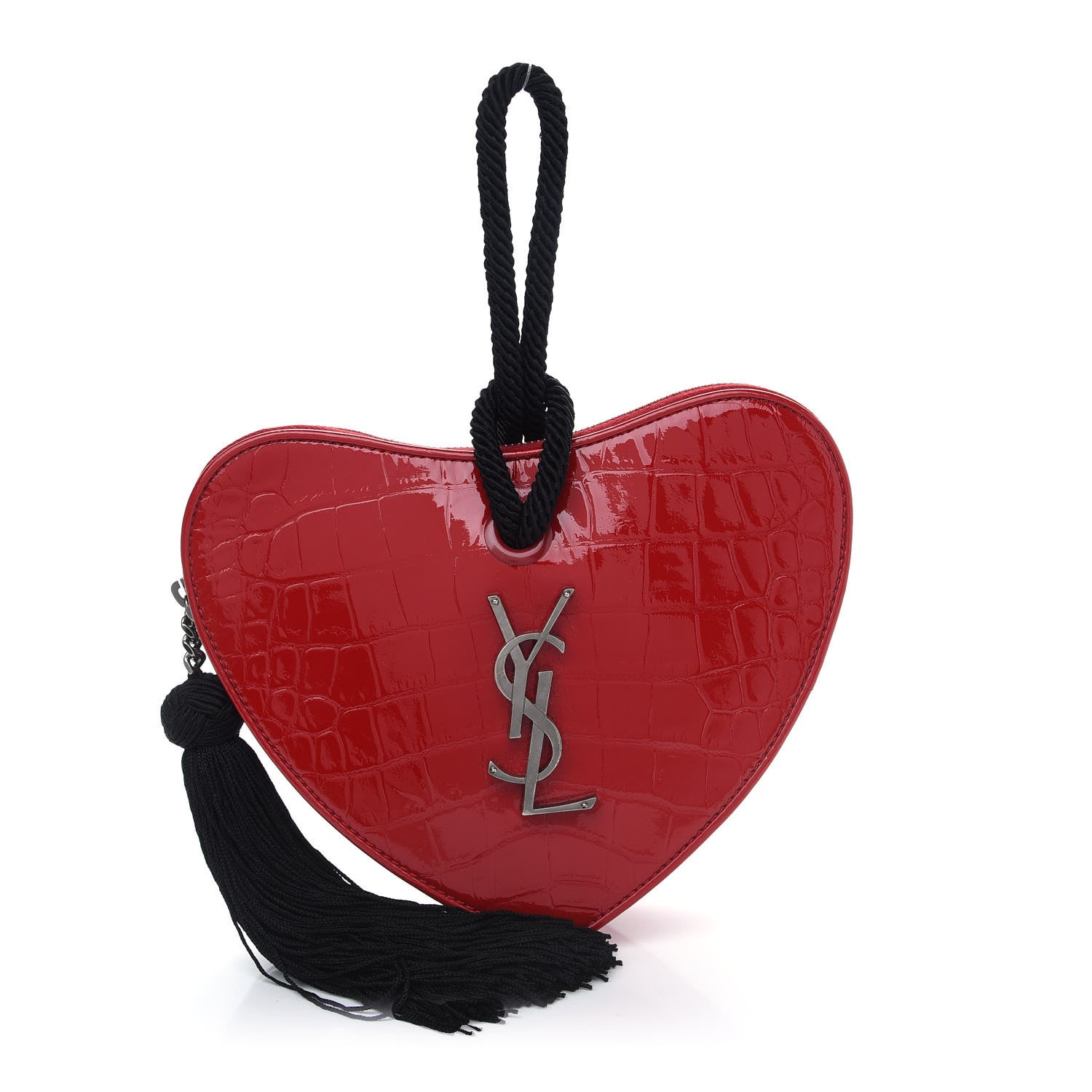 Saint Laurent Patent Crocodile Embossed Sac Coeur Heart Shaped Clutch Red 1 of 8