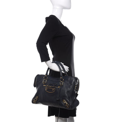 Balenciaga Chevre Gold Metallic Edge Hardware City Bleu Nuit Dark Sea 2 of 18
