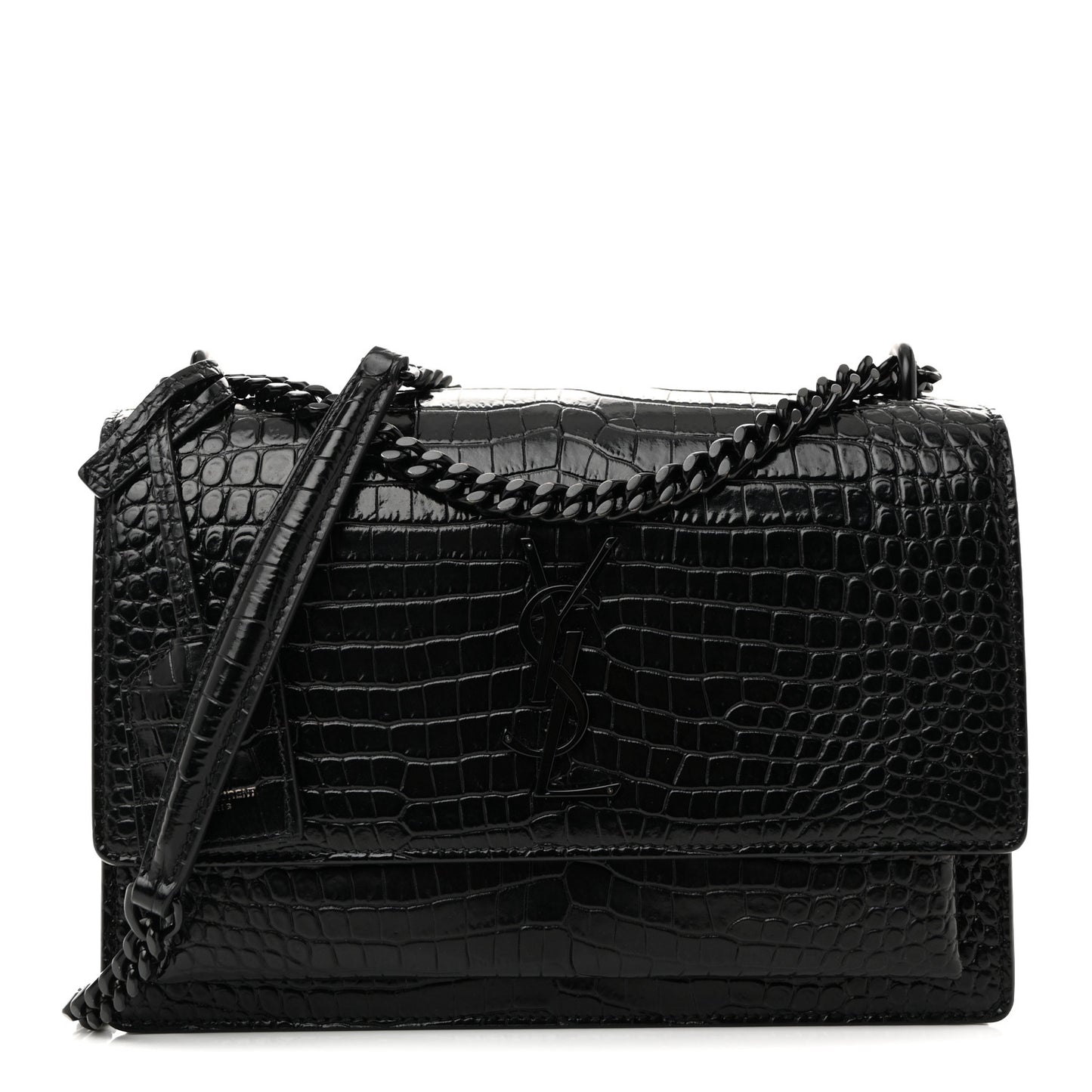 Calfskin Crocodile Embossed Medium Monochrome Monogram Sunset Black