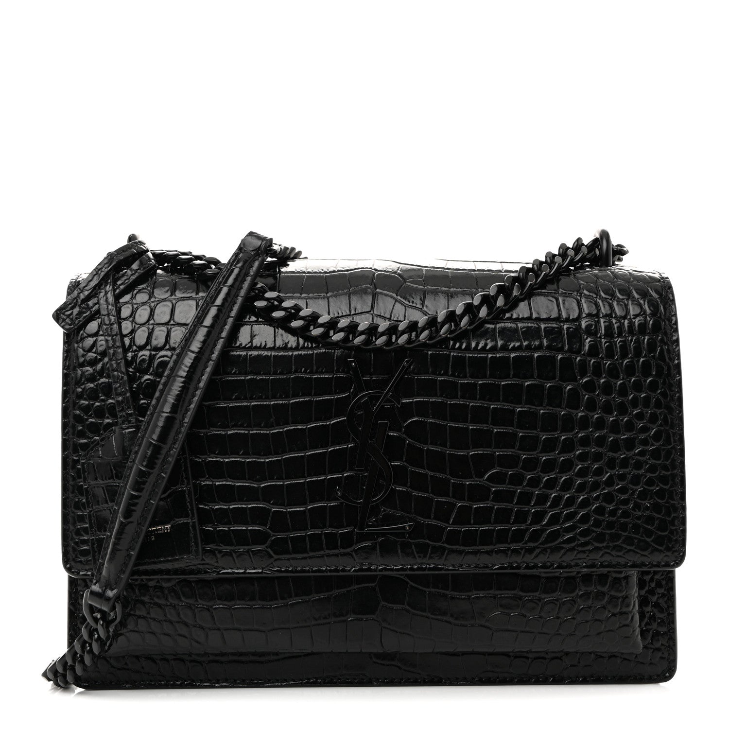 Saint Laurent Calfskin Crocodile Embossed Medium Monochrome Monogram Sunset Black 1 of 12
