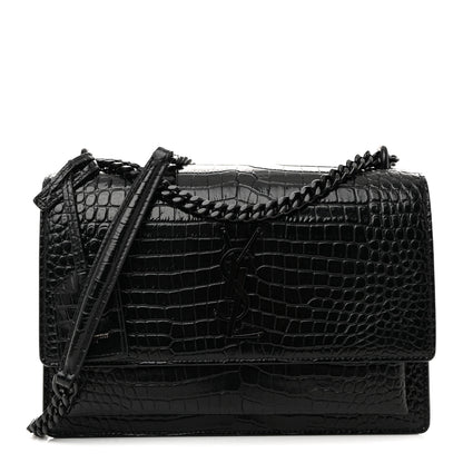 Saint Laurent Calfskin Crocodile Embossed Medium Monochrome Monogram Sunset Black 1 of 12