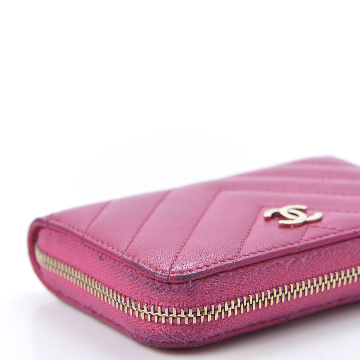 Chanel Lambskin Chevron Quilted Zip Around Coin Purse Pink 7 of 11