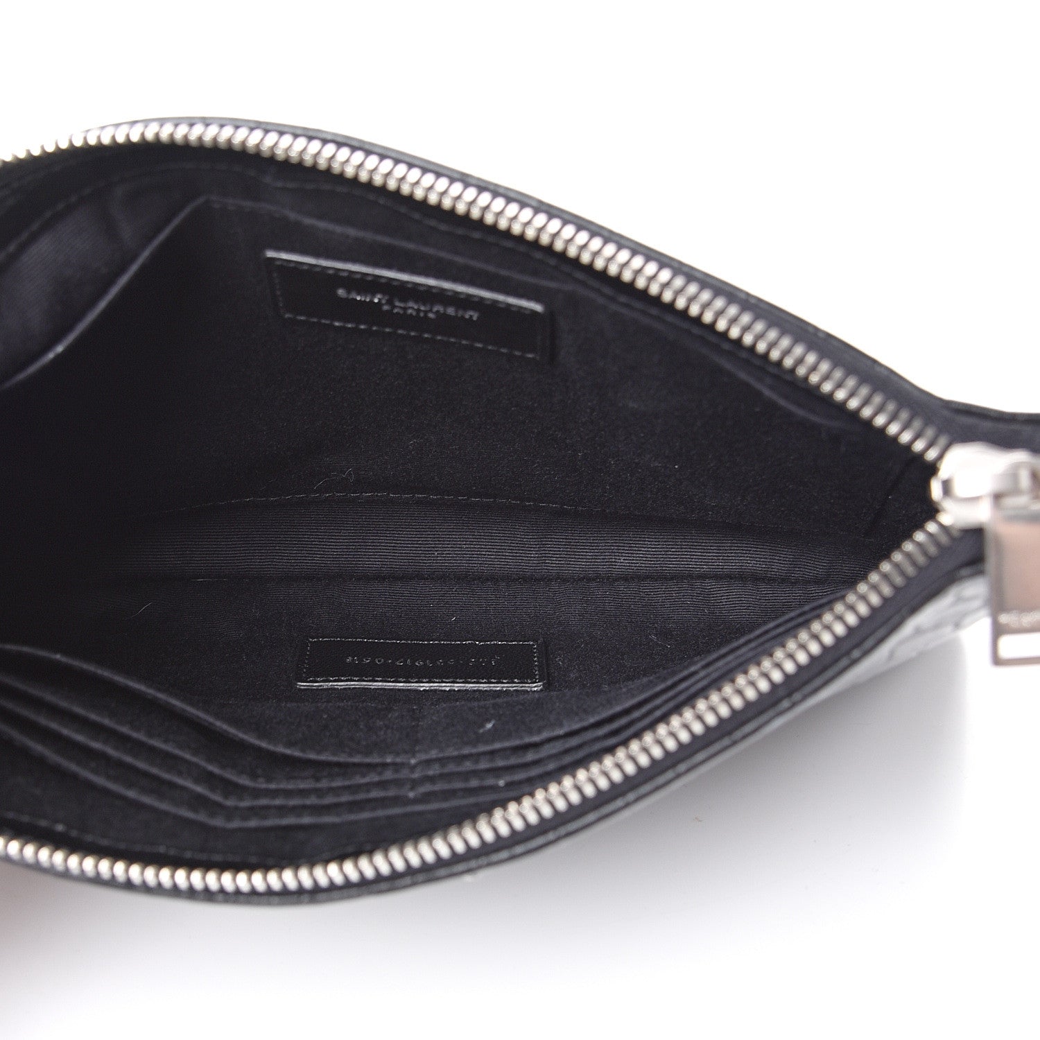 Saint Laurent Calfskin Crocodile Embossed Monogram Zip Pouch Black 4 of 9