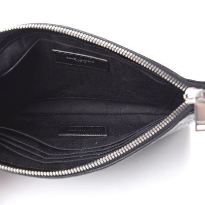 Saint Laurent Calfskin Crocodile Embossed Monogram Zip Pouch Black 4 of 9