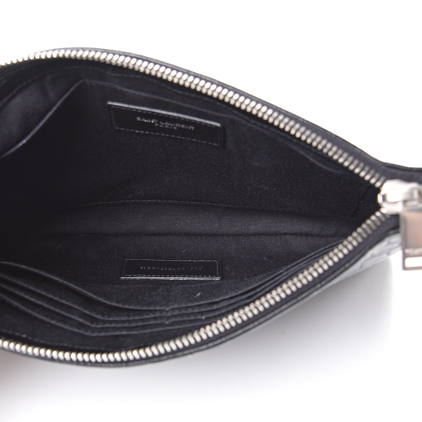 Calfskin Crocodile Embossed Monogram Zip Pouch Black