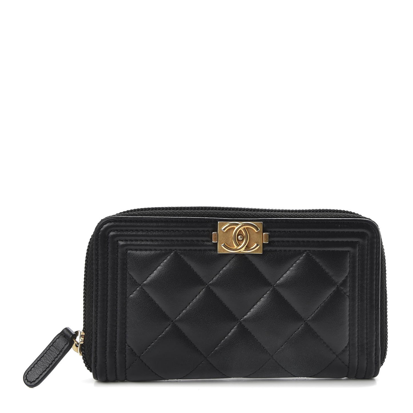 Lambskin Quilted Small Boy Zip Around Wallet Black