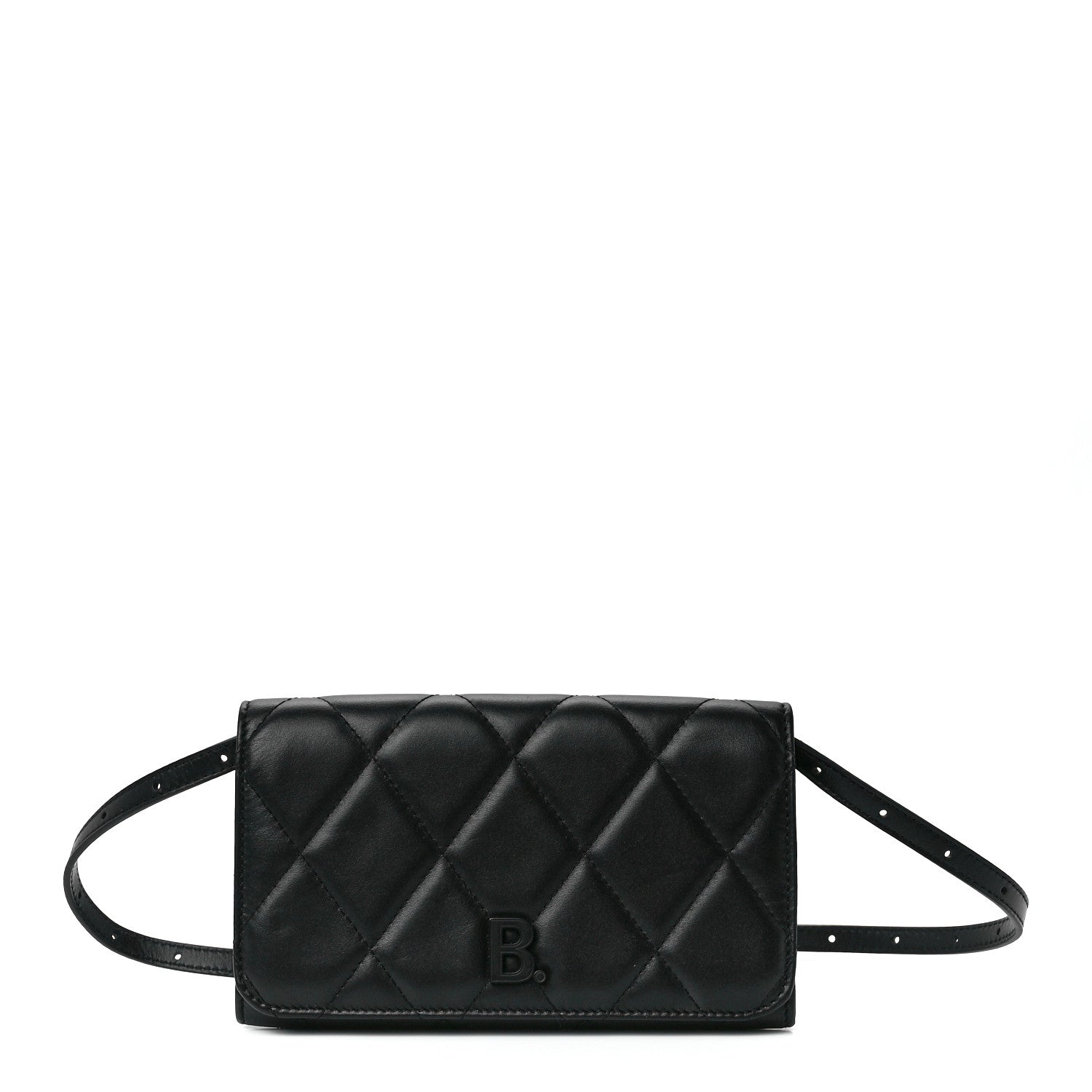 Balenciaga Nappa Calfskin Quilted Touch B Phone Holder With Strap Black 1 of 11