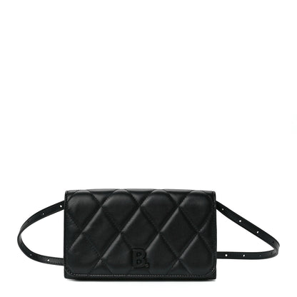 Balenciaga Nappa Calfskin Quilted Touch B Phone Holder With Strap Black 1 of 11