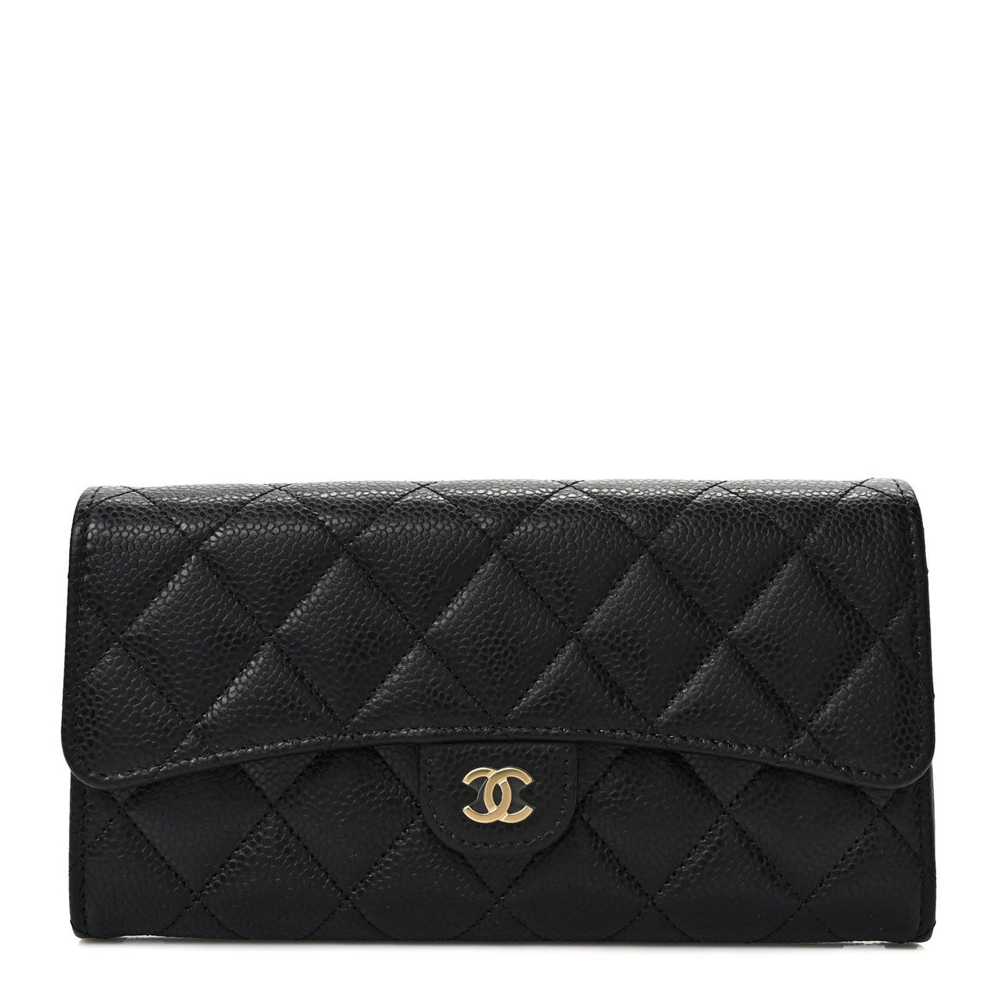 Caviar Quilted Large Gusset Flap Wallet Black