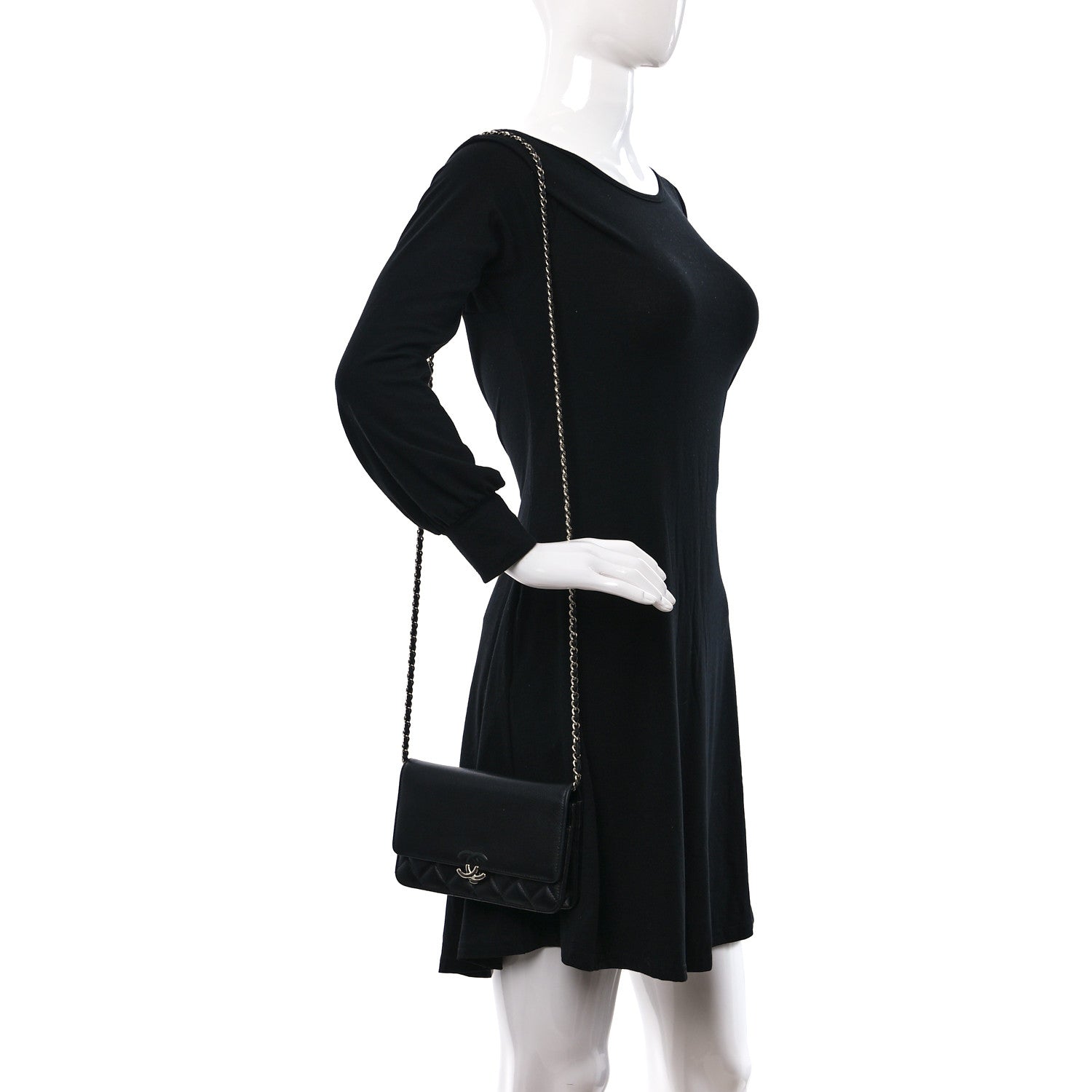 Chanel Grained Calfskin Quilted CC Box Wallet On Chain WOC Black 2 of 9