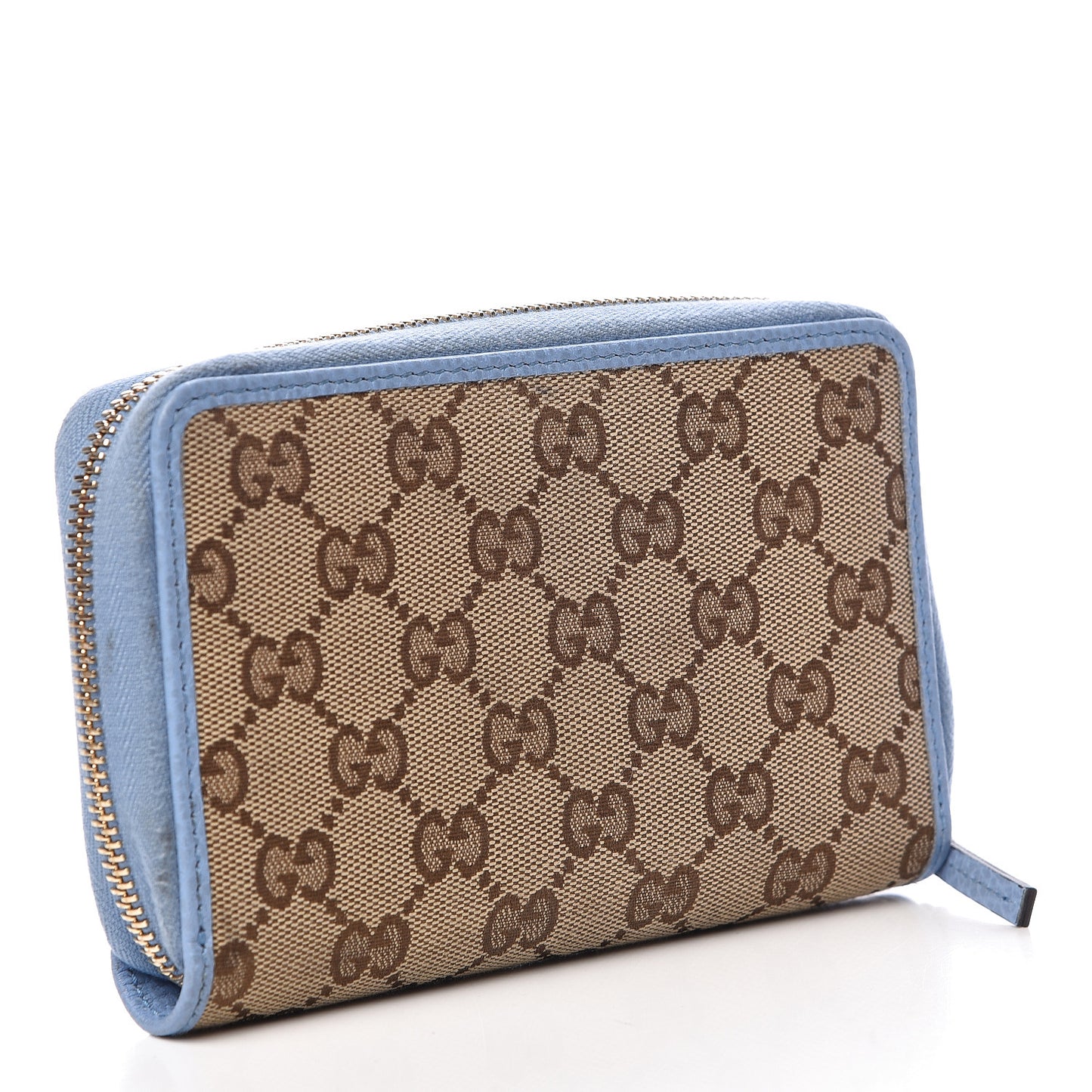 Monogram Dollar Calfskin Zip Around Compact Wallet Beige Ebony Mineral Blue
