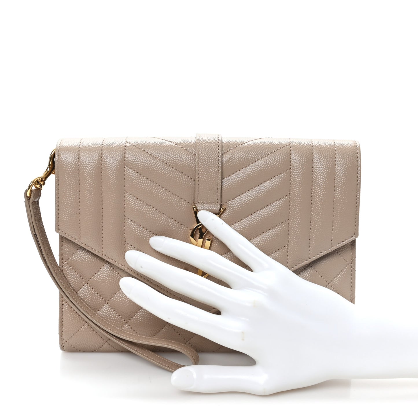 Grain De Poudre Textured Mixed Matelasse Triquilt Monogram Clutch Dark Beige
