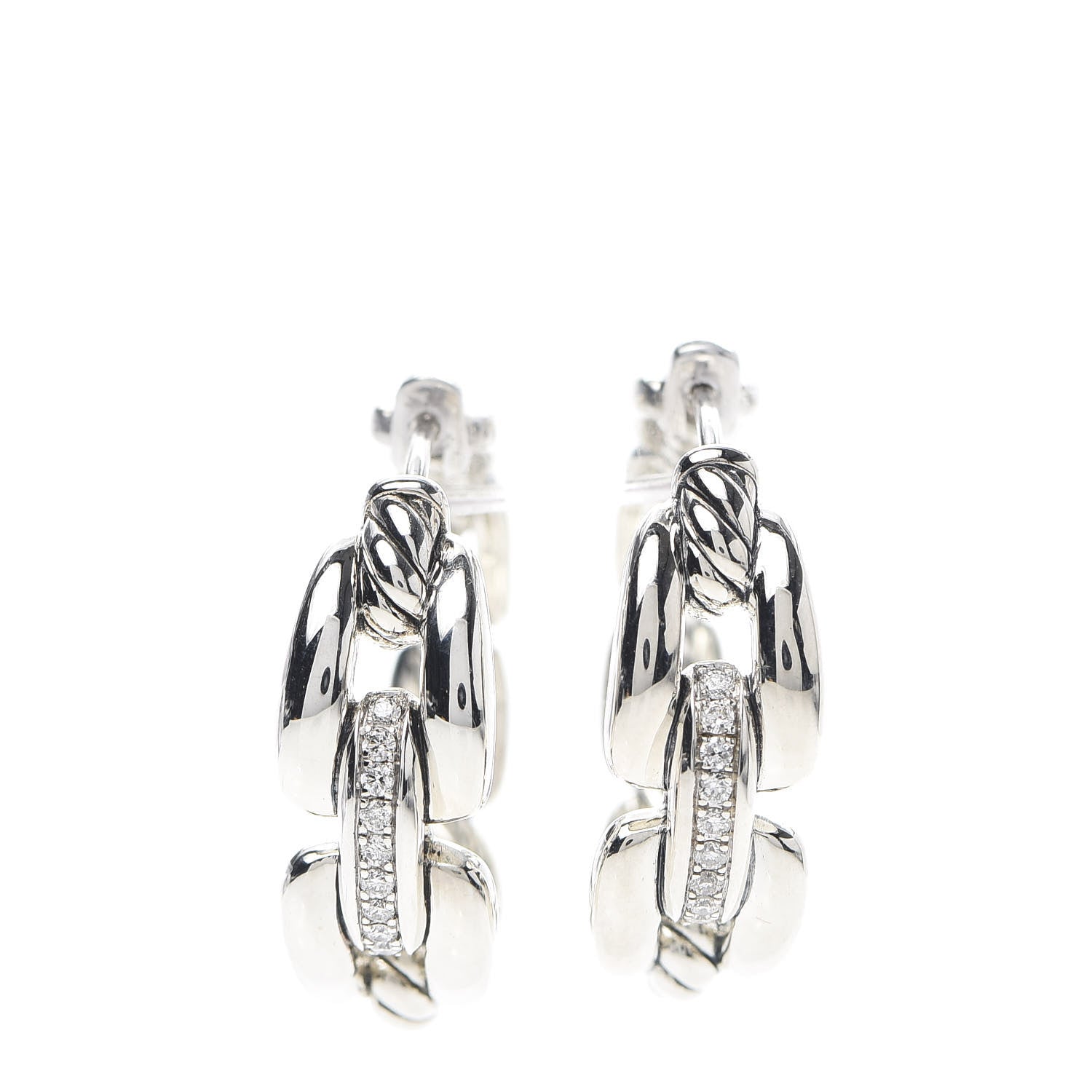 David Yurman Sterling Silver Diamond 23mm Wellesley Hoop Earrings 1 of 3