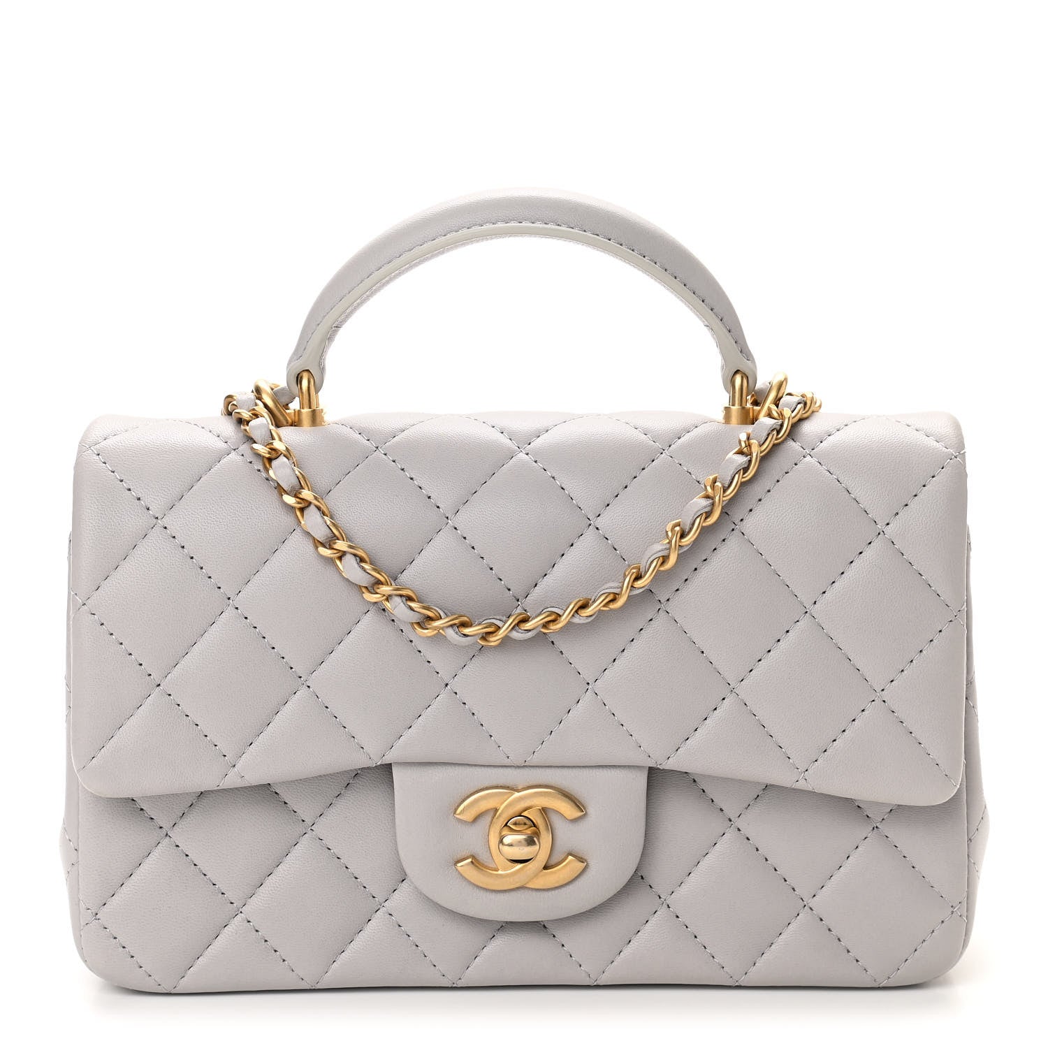 Chanel Lambskin Quilted Mini Top Handle Rectangular Flap Grey 1 of 10