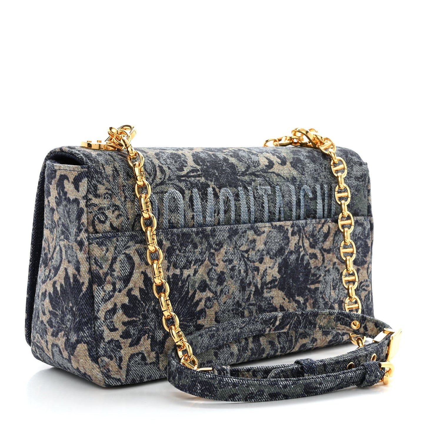 Denim Brocart Embroidered Medium Caro Bag Blue