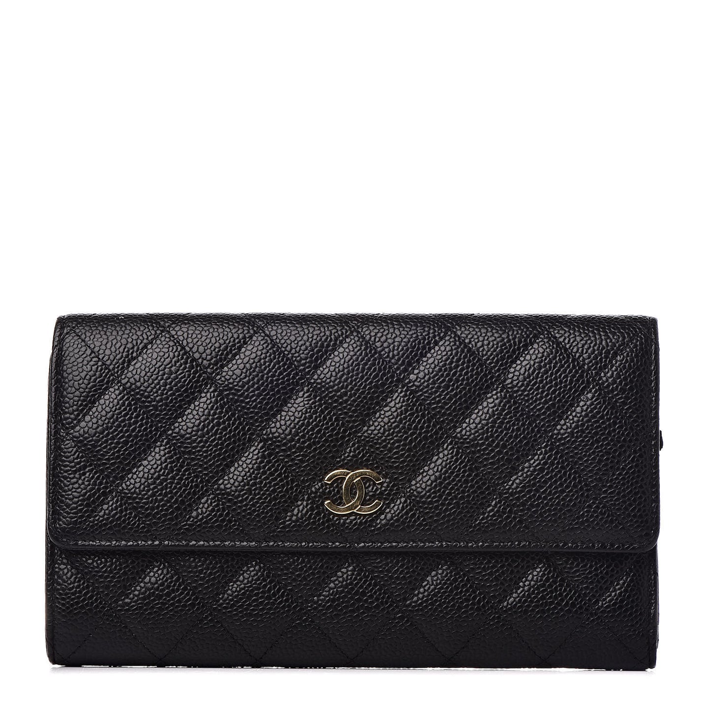 Caviar Quilted Large Flap Wallet Black