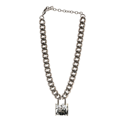 Chanel Resin CC Oversized Padlock Chain Necklace Silver Pearly White 3 of 5
