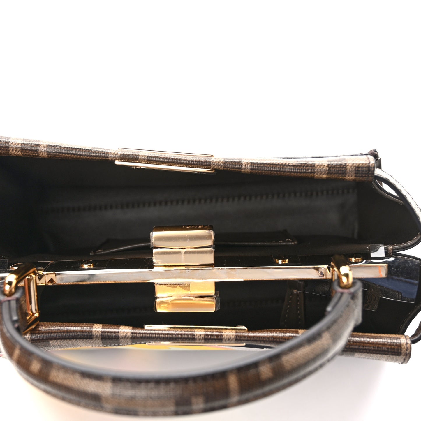 Glazed Fabric Vitello FF 1974 Hairdo Girls Inlay Mini Peekaboo Iconic Satchel Mogano Panna Multicolor