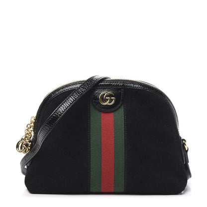 Gucci Suede Patent Web GG Small Ophidia Dome Shoulder Bag Black 1 of 9