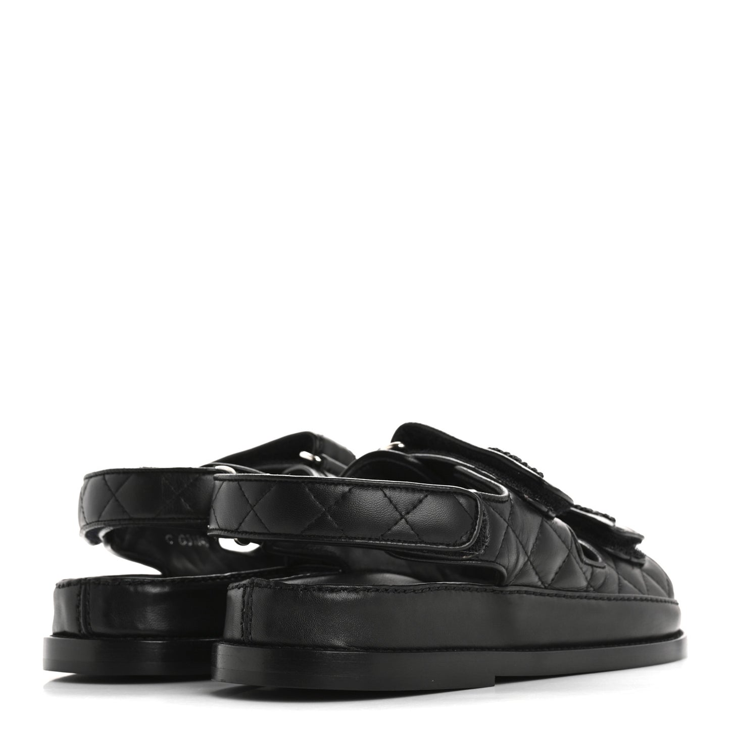 Lambskin Quilted Velcro Dad Sandals 36.5 So Black