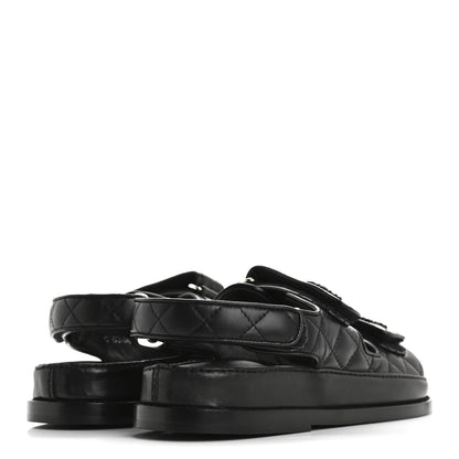 Chanel Lambskin Quilted Velcro Dad Sandals 36.5 So Black 5 of 10