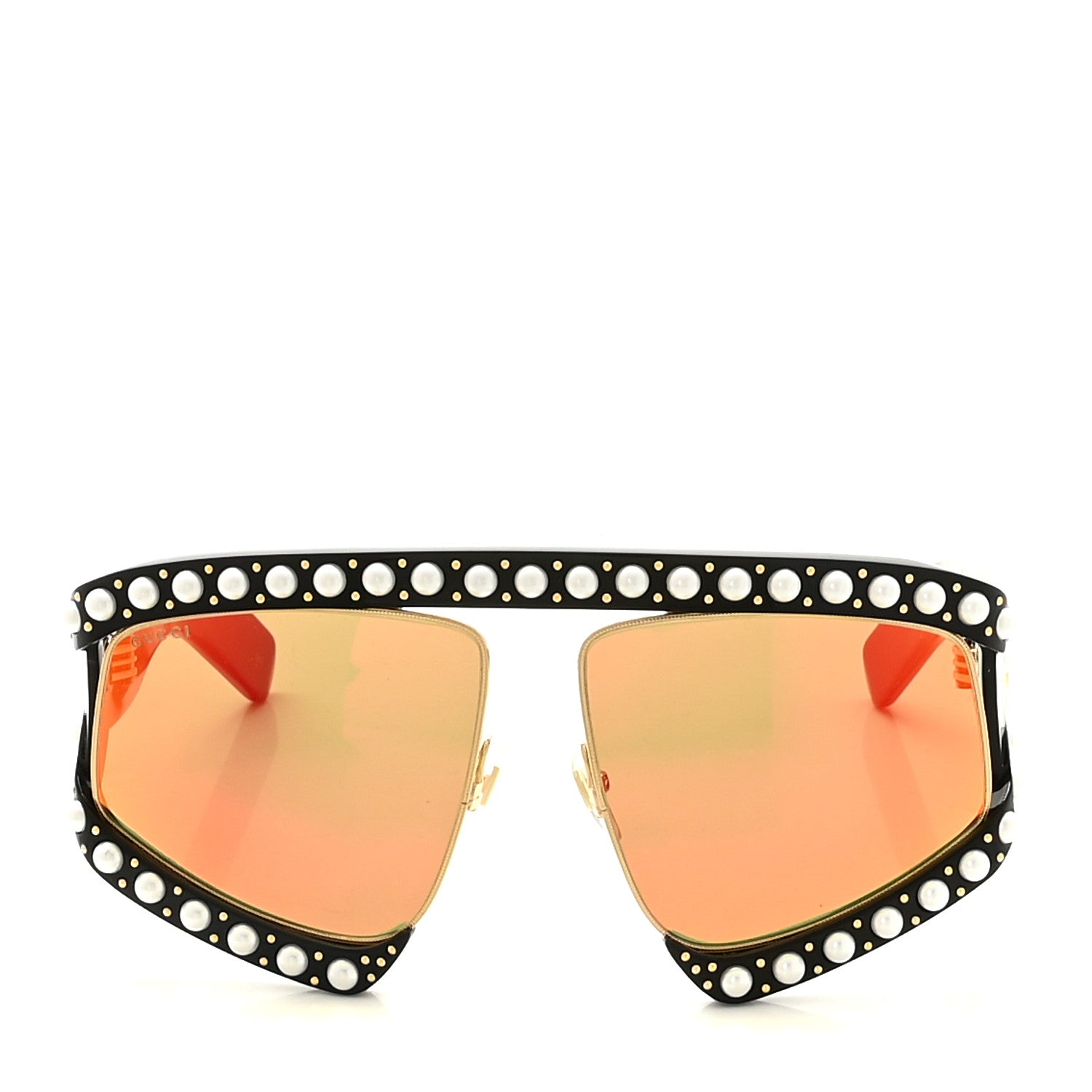 Gucci Acetate Pearl Rectangular Frame Sunglasses GG0234S Black Orange 2 of 8