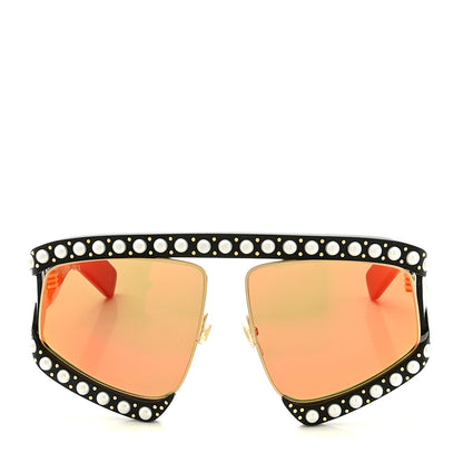 Gucci Acetate Pearl Rectangular Frame Sunglasses GG0234S Black Orange 2 of 8
