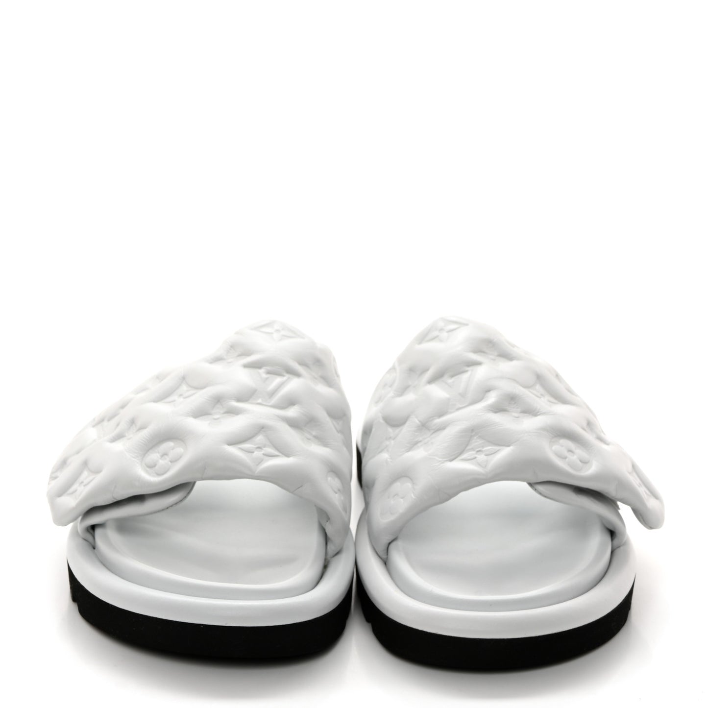 Lambskin Embossed Monogram Pool Pillow Flat Comfort Mule 37 White