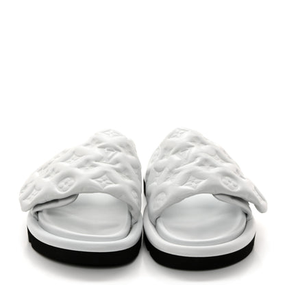 Louis Vuitton Lambskin Embossed Monogram Pool Pillow Flat Comfort Mule 37 White 2 of 9
