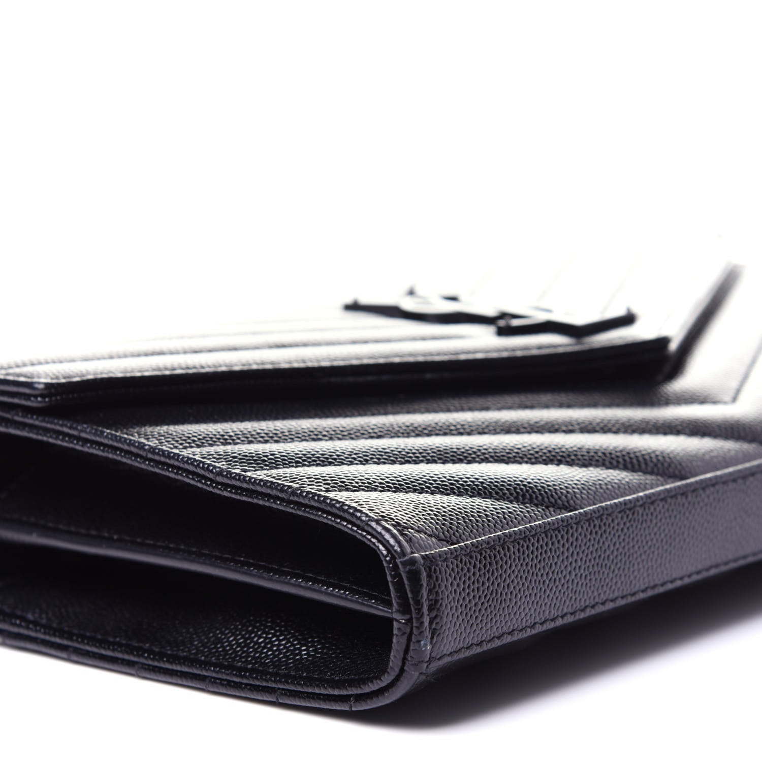 Saint Laurent Grain De Poudre Matelasse Chevron Monogram Chain Wallet Black 6 of 9