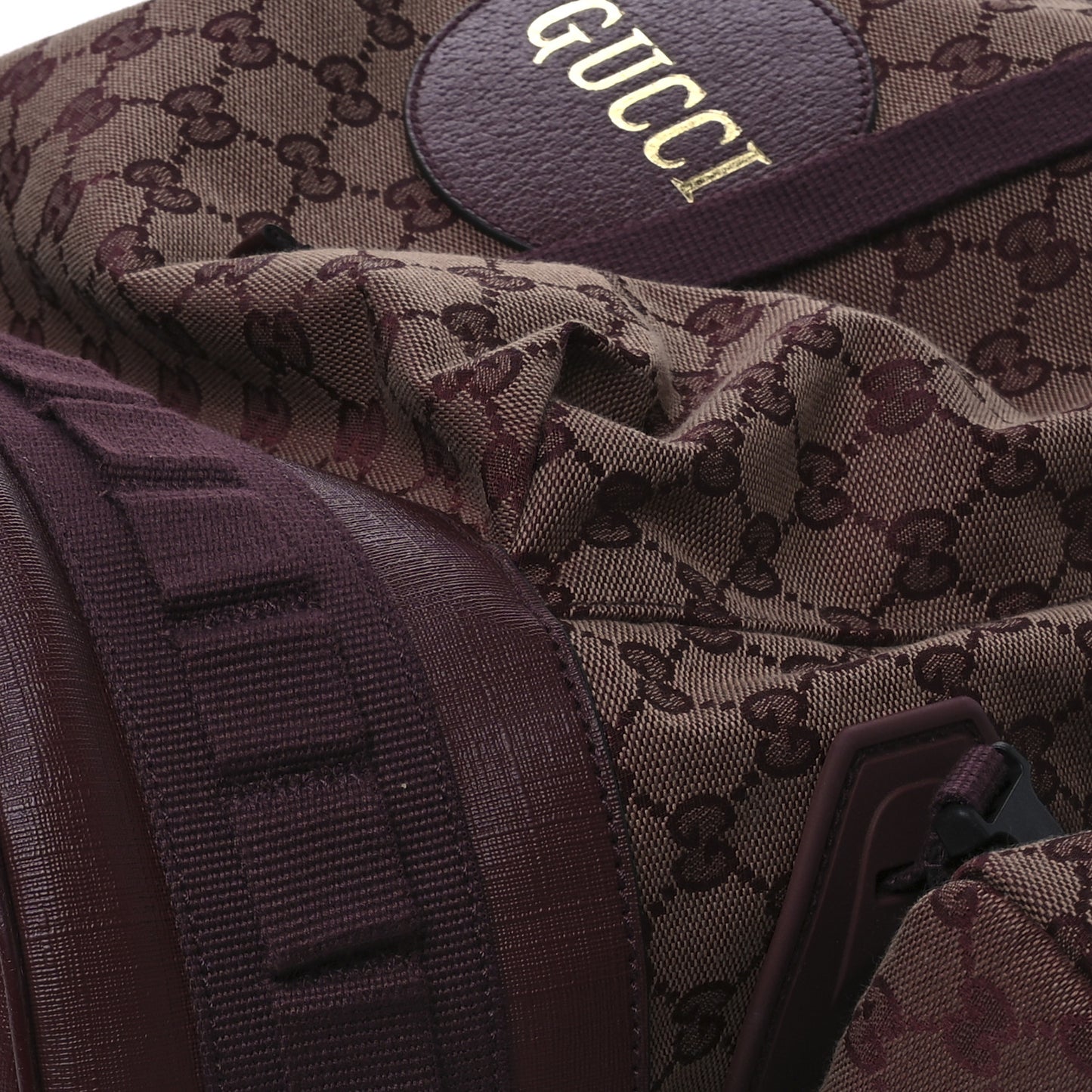 GG Monogram Script Logo Large Double Pocket Backpack Sahara Rubino Bordeaux