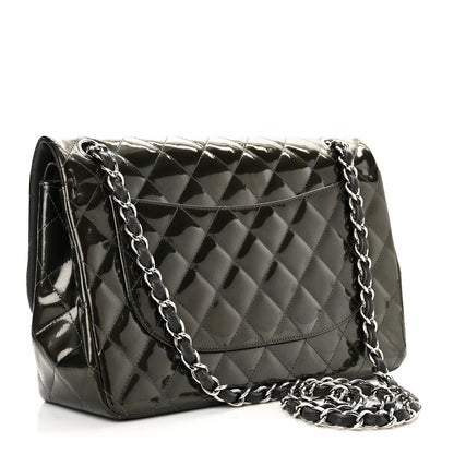Chanel Striated Patent Quilted Jumbo Double Flap  Dark Grey 2 of 10
