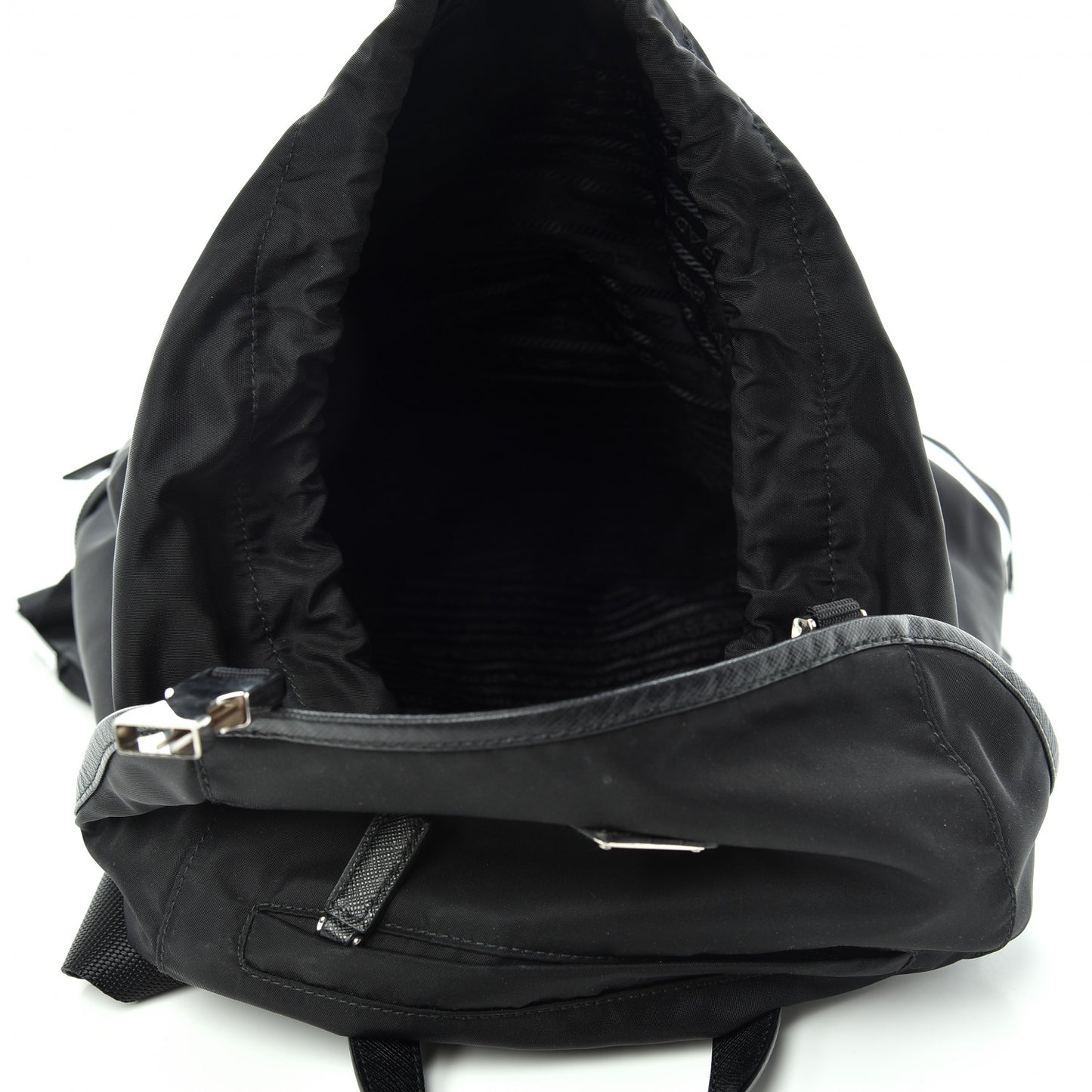 Nylon Vela Saffiano Medium Cinch Backpack Black