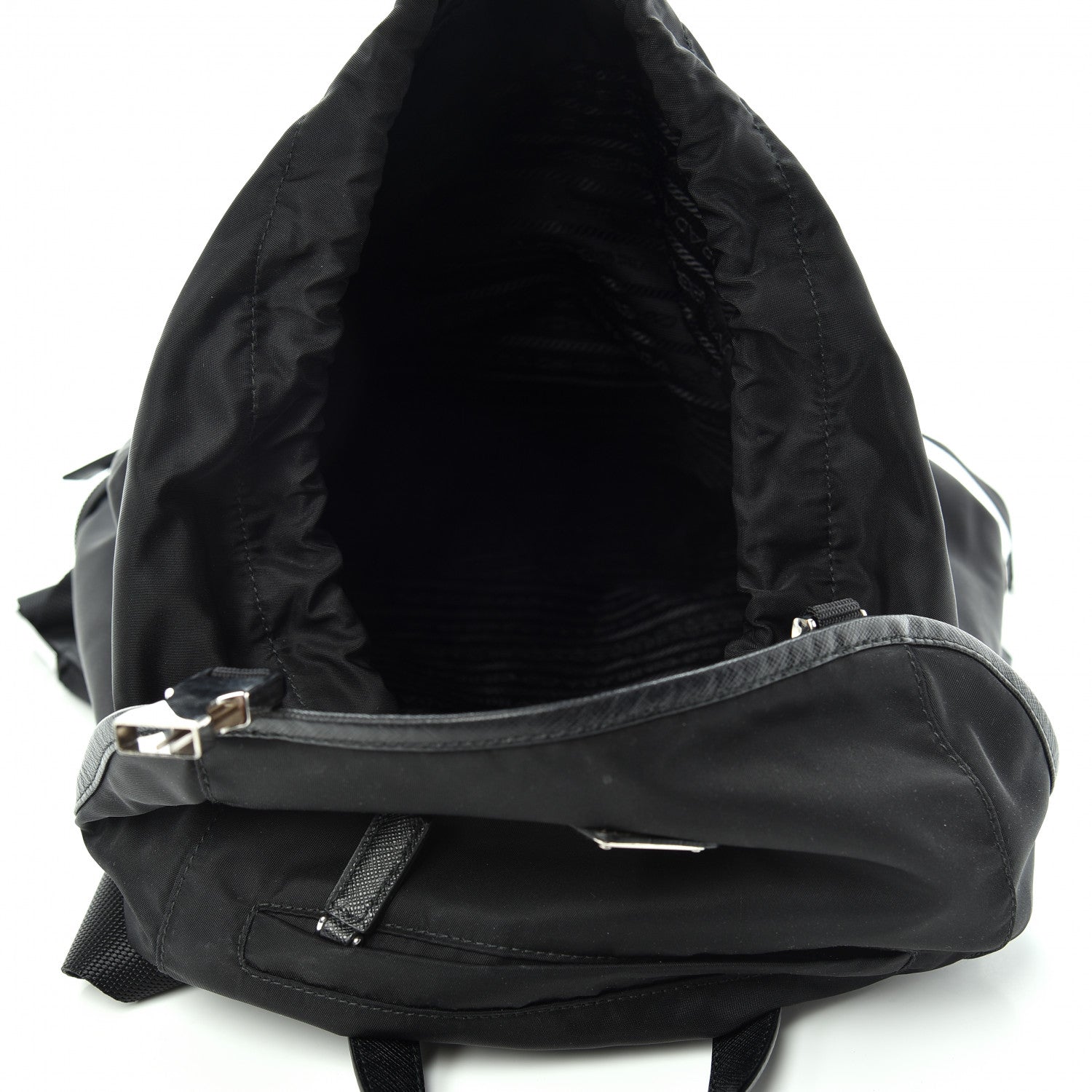 Prada Nylon Vela Saffiano Medium Cinch Backpack Black 5 of 9
