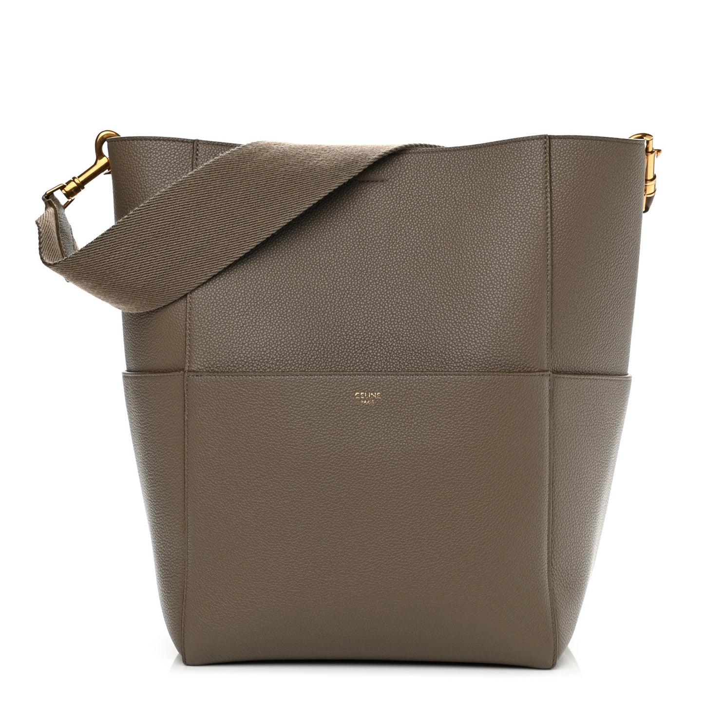 Soft Grained Calfskin Sangle Bucket Bag Taupe