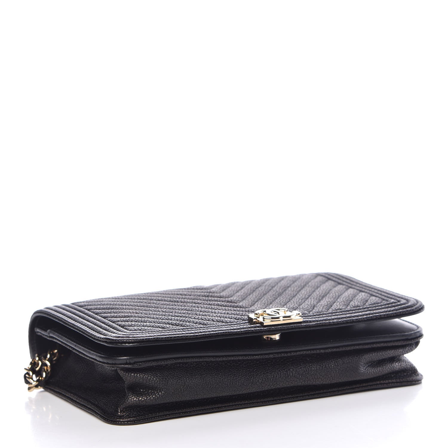 Chanel Caviar Chevron Quilted Boy Wallet On Chain WOC Black 4 of 10