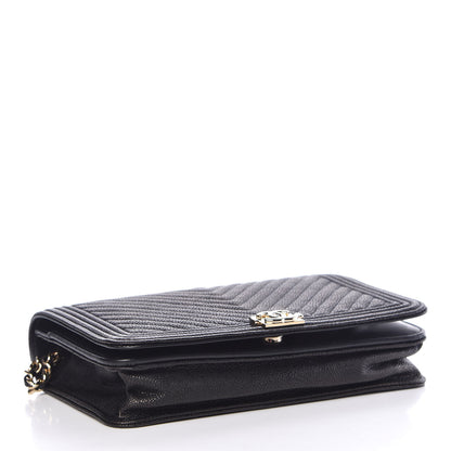Chanel Caviar Chevron Quilted Boy Wallet On Chain WOC Black 4 of 10