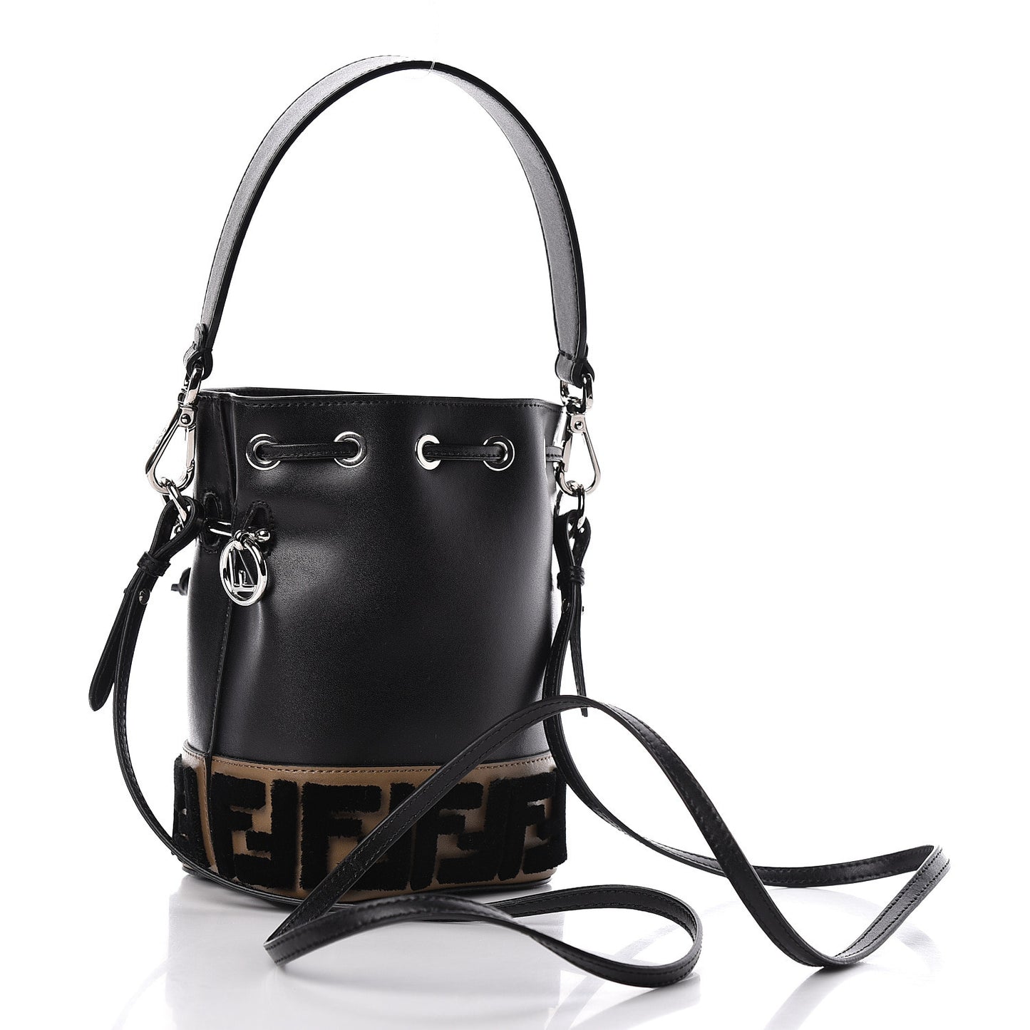 Vitello Liberty Velvet F is Fendi FF Bi-Color Mini Mon Tresor Bucket Bag Black Fango