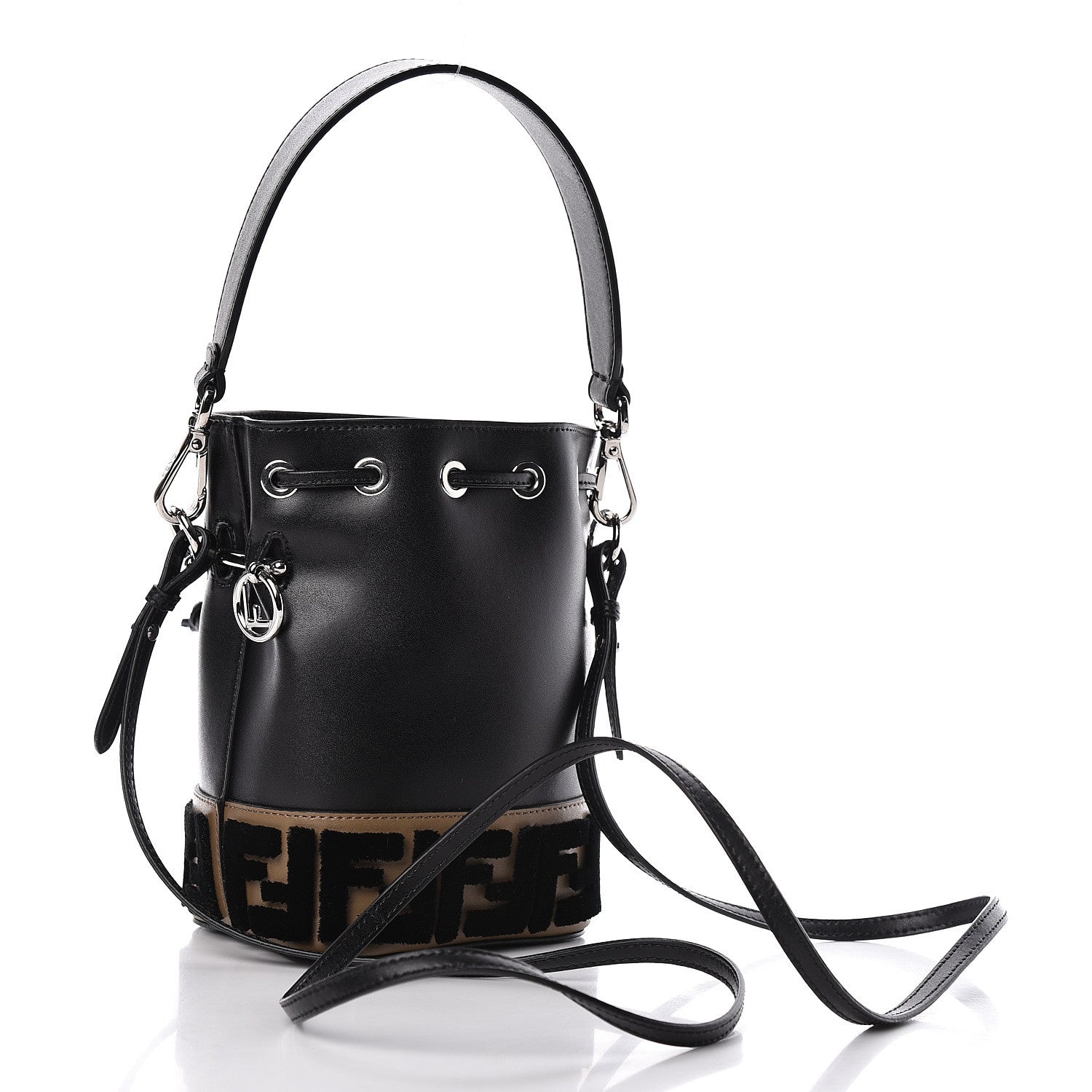 Fendi Vitello Liberty Velvet F is Fendi FF Bi-Color Mini Mon Tresor Bucket Bag Black Fango 3 of 11