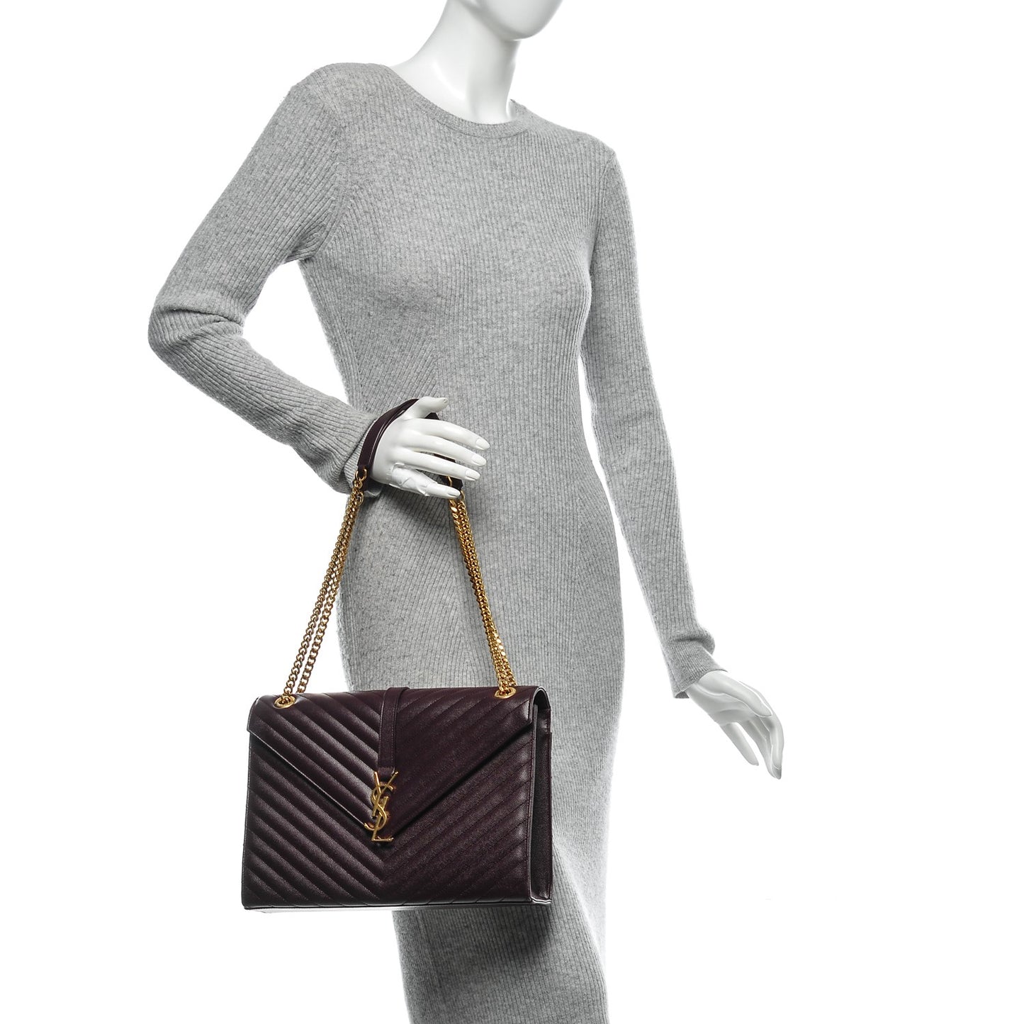 Grain De Poudre Matelasse Chevron Large Monogram Satchel Bordeaux