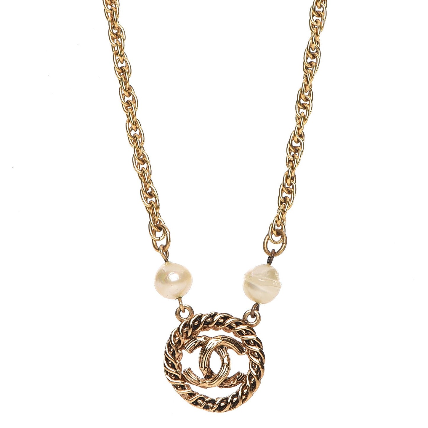 Pearl CC Pendant Necklace Gold