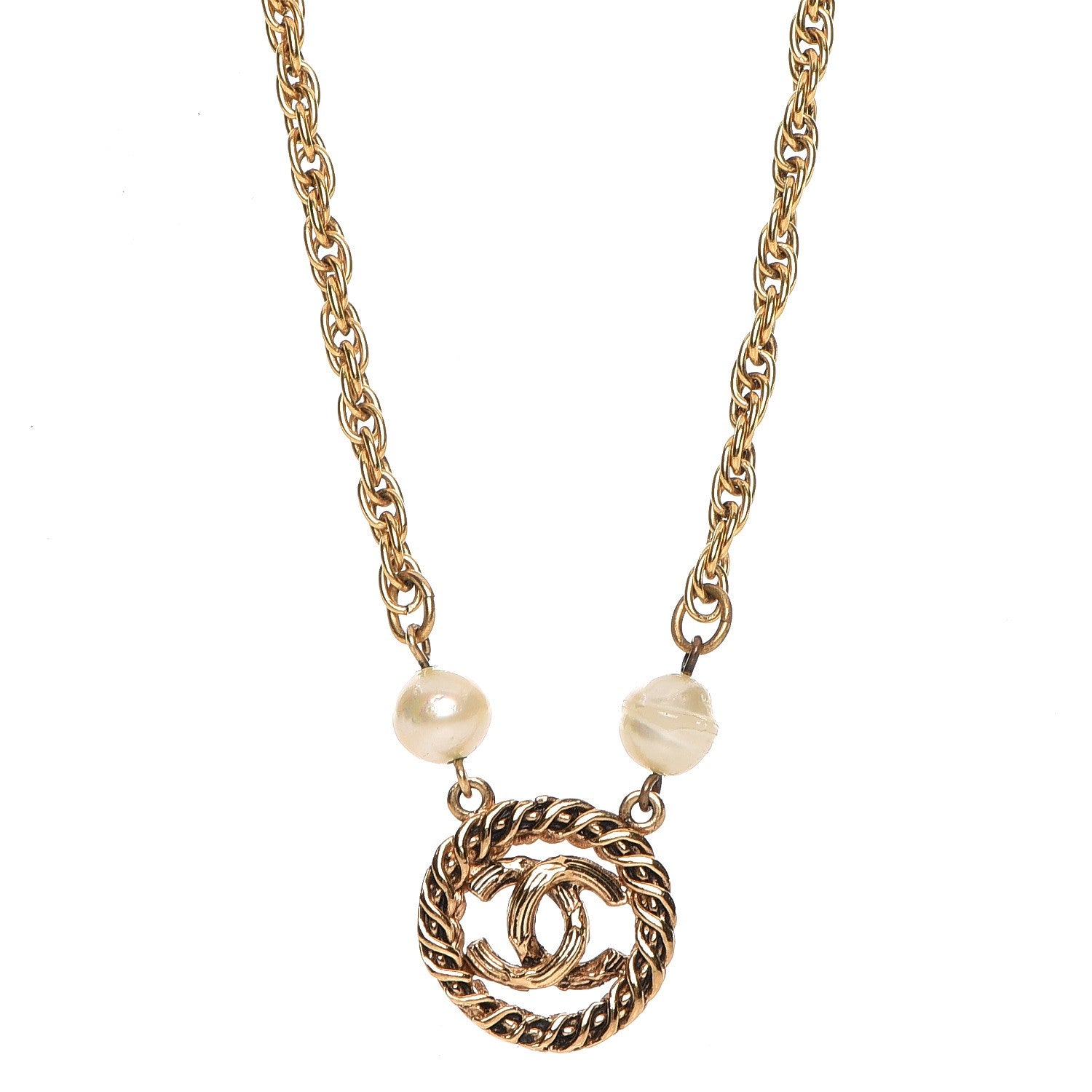 Chanel Pearl CC Pendant Necklace Gold 1 of 5