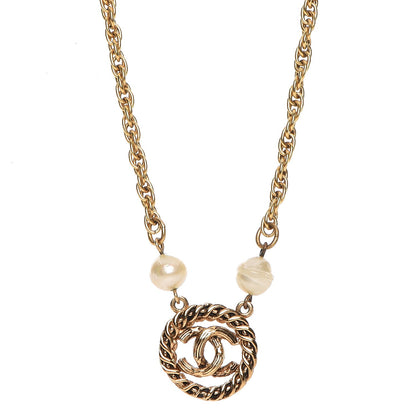 Chanel Pearl CC Pendant Necklace Gold 1 of 5