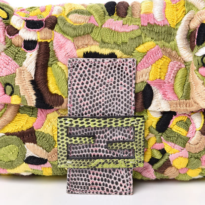 Fendi Lizard Embroidered Flower Baguette Pink Multicolor 10 of 10