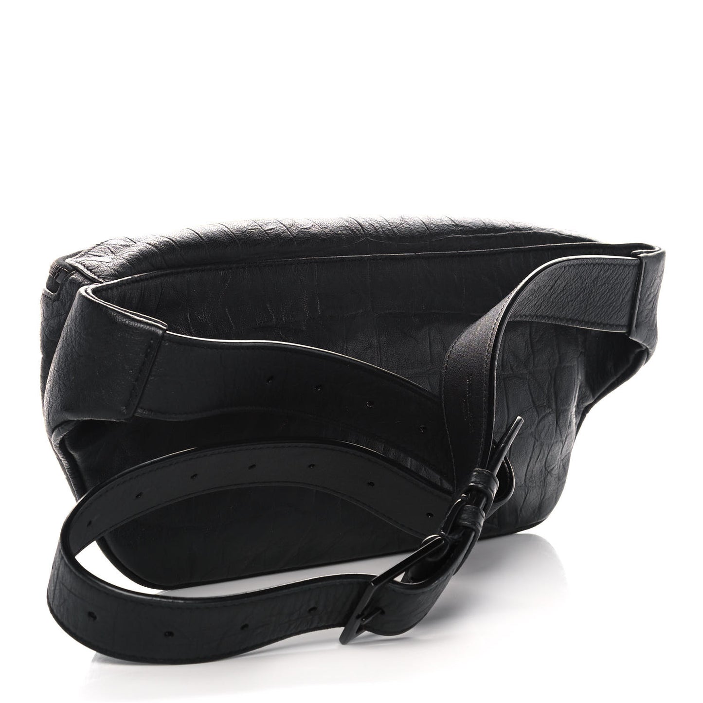 Calfskin Crocodile Embossed Monogram Belt Bag Black