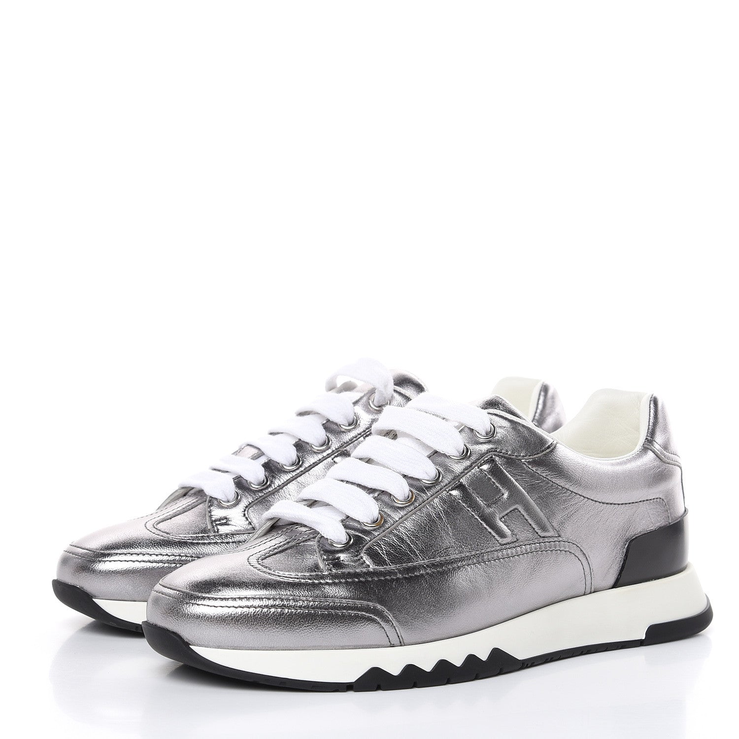 Hermes Metallic Nappa Womens Trail Sneakers 37.5 Gris Argente 3 of 8
