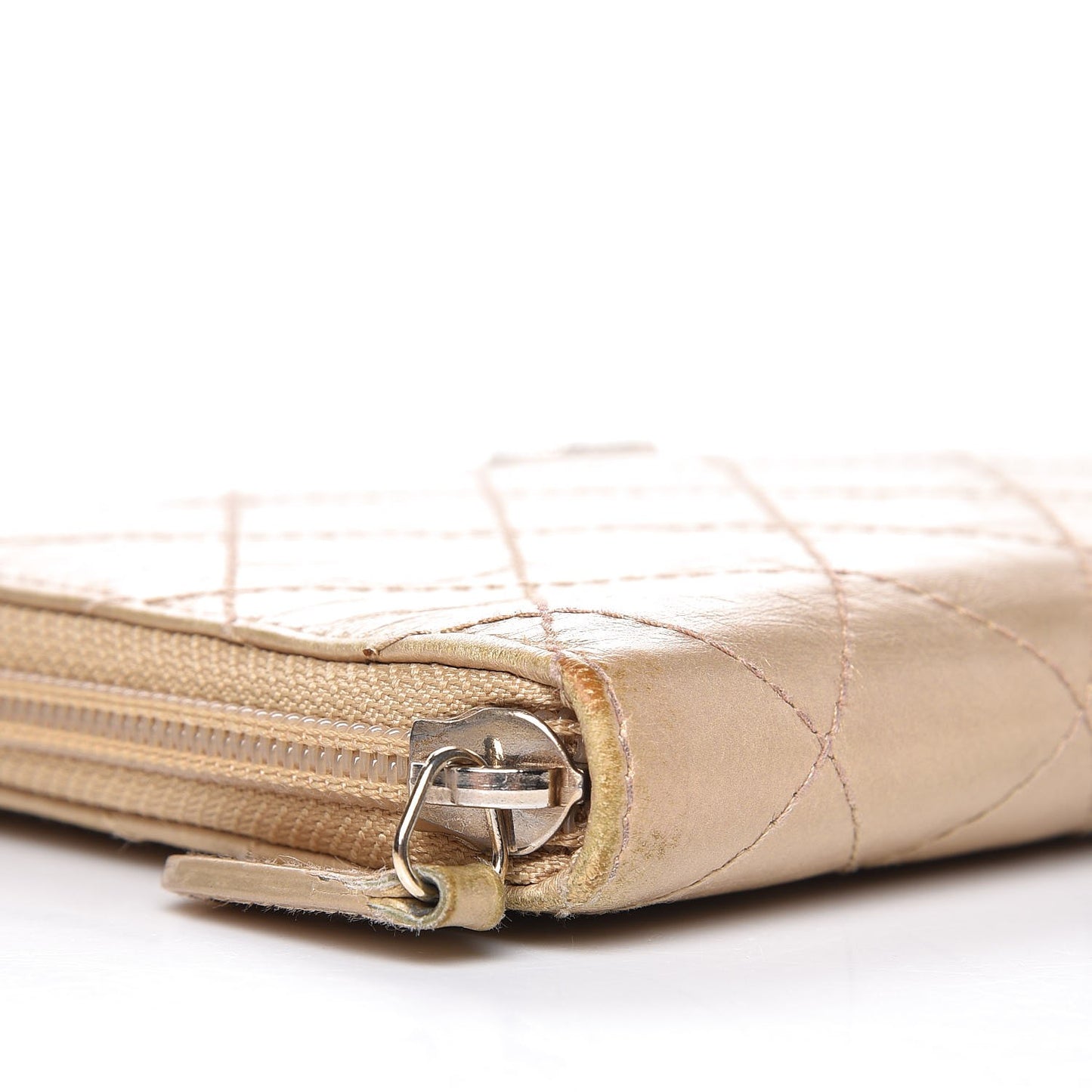 Metallic Aged Calfskin Quilted Palette Large Zip Around Organizer Wallet Gold