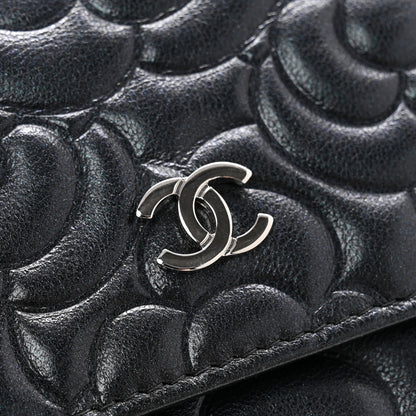 Chanel Lambskin Camellia Embossed Small Double Wallet Black 9 of 11